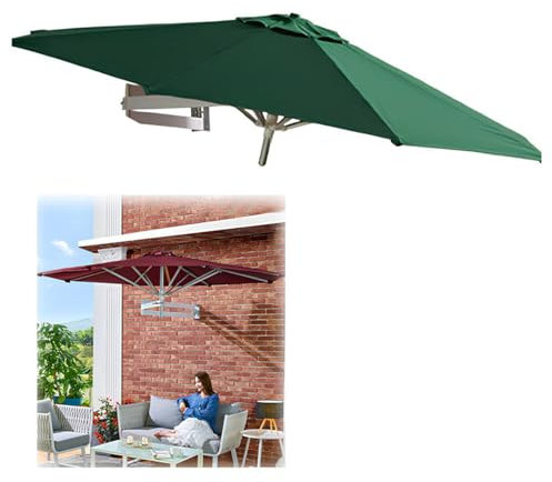 GUOGLZ Parasol Mural, 220cm, Déporté Inclinable Avec Support Mural Et Cadre Aluminium, Pare-soleil Suspendu À 8 Baleines(Green)
