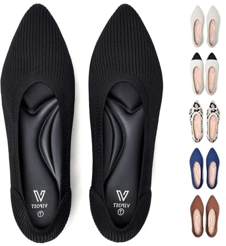 Vipost Knit Ballet Flats for Women, Pointed Toe Foldable Slip On Flats Shoes - Lightweight Breathable Dressy Flats for Work, Travel, Wedding Black