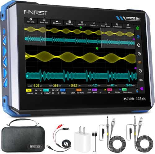 FNIRSI DPOS350P Tablet Oscilloscope 350MHz, Spectrum Analyzer 200KHz - 350MHz, Frequency Response Analyzer DDS Generator 4 in 1, 2CH Handheld Oscilloscope 1 GSa/s, 7 Touch Screen Digital Phosphor