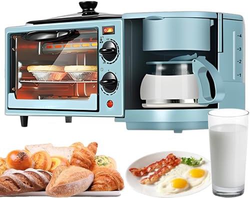 3 In 1 Multifunctional Breakfast Machine, Combines Mini Toaster, Electric Oven, Coffee Maker, Frying Pan, and Egg Sandwich Maker for Efficient Kitchen Use in Small Spaces