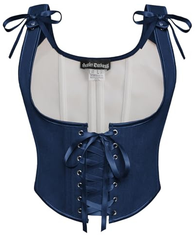 SCARLET DARKNESS Corset Renaissance pour femme, col en U, corsage à lacets, corsage Cottagecorne, haut, dblue, 50