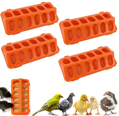 Paquete de 4 comederos para aves de corral abatibles, sin desperdicios, para pollos, patitos, codornices, palomas, loros, comederos duraderos a prueba de derrames