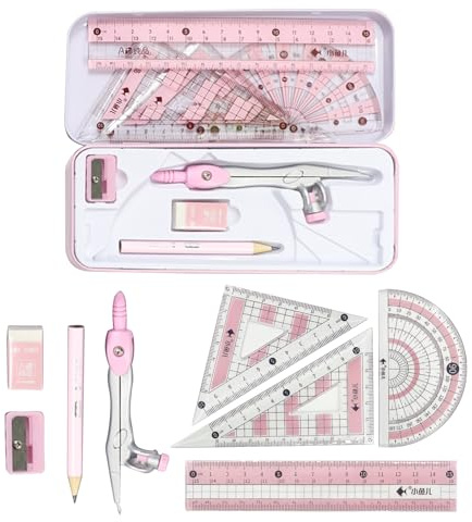 Geometry Sets for Secondary School & GCSE Maths - Protractor and Compass Set with Maths Kit, Pink Pack, Protractor Set & Compass Maths Tools