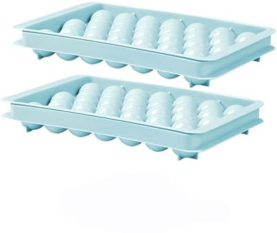 Eiswürfelform Set, 2 Stück Runde Eiskugelform mit Eisschaufel, 66 Eiskugeln je 2,4 cm Durchmesser, Hellblau