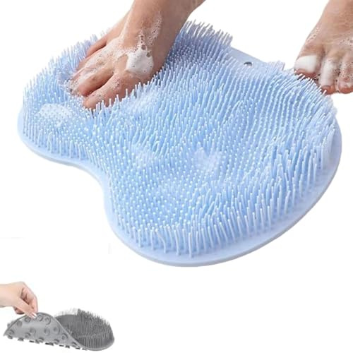 Tapis à récurer pour pieds de douche avec ventouses antidérapantes, brosse en silicone pour douche, nettoie, exfolie et masse les pieds, tapis de récurage pour spa des pieds pour peau lisse (bleu)