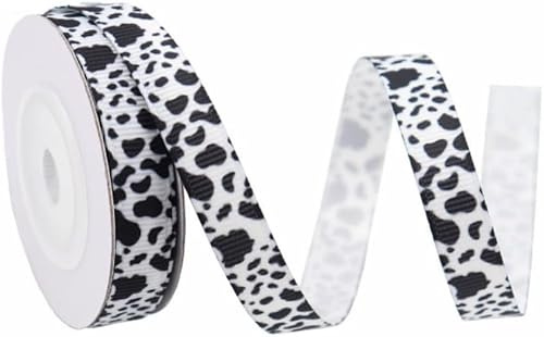 20 Yards 1 cm Animal Print Grosgrain Ribbon Cow Craft White Black Ribbon Fabric Gift Wrapping for Gift Stationery Wrapping Bow Making Gift Wrap Ribbons