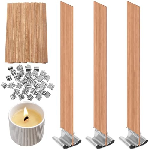 150 stoppini per candele in legno, 13 x 130 mm, stoppini in legno per candele con 100 supporti in ferro, stoppini ritagliabili, naturali per fai da te, decorazioni artigianali