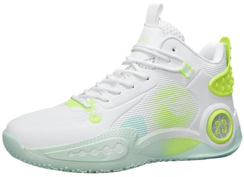 Unisex basketskor med högtoppade remmar. Anti-halk slitstarka sportträningsstövlar Skor för promenader(White-green,40 EU)
