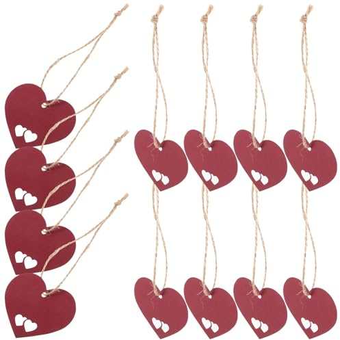 Veemoon 100Pcs Red Heart-Shaped Kraft Paper Tags for Valentines Day, Decorative Hanging Tags, DIY Craft Labels for Presents and Thank You Notes