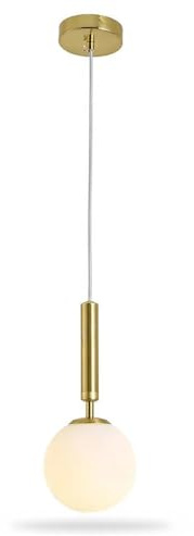 Lampadario a Sospensione Moderno Oro con Sfera in Vetro E27, Lampada a Sospensione Design Cilindrico Elegante per Soggiorno Camera da Letto Cucina Bar, Cavo Regolabile 125cm, Ø15cm