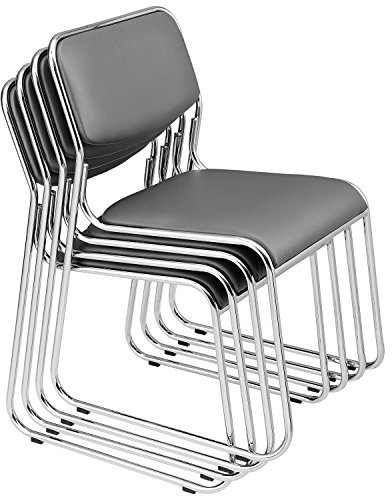 pro.tec Bürostuhl 4er Set Besucherstuhl mit Kunstlederbezug Konferenzstuhl gepolstert Stühle stapelbar für Büro Konferenzraum Arbeitszimmer Wartezimmer Metallgestell Grau