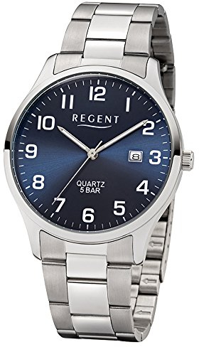 Regent Herren Analog Quarz Uhr mit Edelstahl Armband 11150665