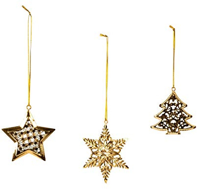 unbekannt Weihnachtsanhänger Stern Tanne Schneeflocke aus Metall (8cm, Gold)