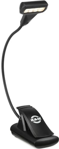 K&M König & Meyer 12272.000.55 Music Stand Light T-Model 4 LED FlexLight | Adjustable Clip to Stand/Table/Trays/Books | Portable Lamp | Carry Case/Batteries Incl. | German Made | Black