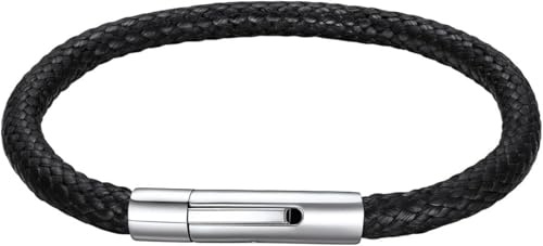 Richsteel Mens Leather Bracelet, Black/Brown Rope Bracelets 18/20/22cm | Hypoallergenic Waterproof Faux Leather Wristband Bracelets 7/7.8/8.6, Single/Layered Can Personalised, With Gift Box
