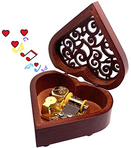 Pursuestar You are My Sunshine Music Box, Heart Shaped Vintage Hollow Out Wood Mechanism Wind Up Musical Box Gifts for Birthday Christmas Mother's Day Valentine's Day