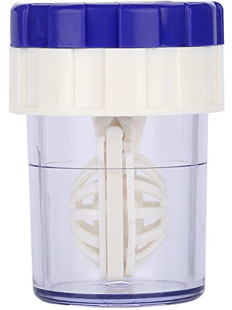 Limpiador de lentes de contacto, estuche de lavado de lentes de contacto giratorio manual portátil para viajes a casa al aire libre, 1.9 x 1.3in(Azul)