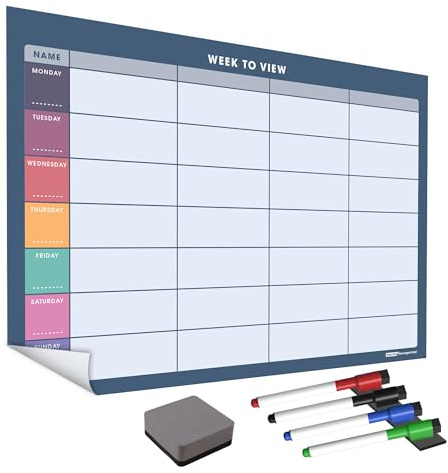 WallTAC A3 veckoplanerare whiteboardklistermärke för vägg | Tillverkad i Storbritannien | Lättta bort kalender med återanvändbart lim | Familjemåltidsplanerare eller att göra-lista för hem och kontor