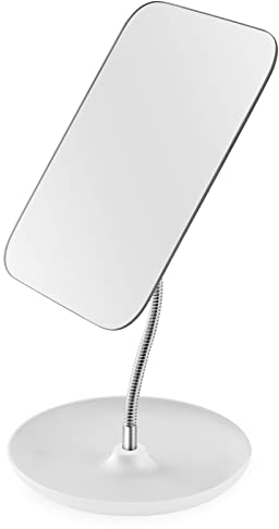 CLSEVXY Table Vanity Mirror with Stand - Makeup Mirror for Desk - Adjustable Flexible Gooseneck, 360°Rotation Folding Portable Cosmetic Mirror Square