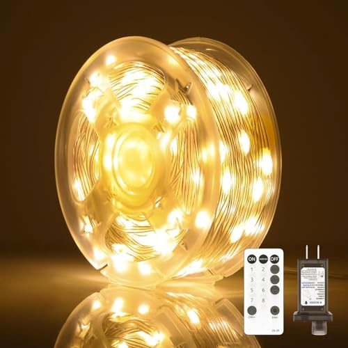 20M Lichterkette Innen mit Stecker Fernbedienung - LED Weihnachtslichterkette Außen Strom mit Timer 8 Modi Warmweiß Wasserdicht für Weihnachten Party Hochzeit Garten Deko, 1 Stück (20M,200LED)