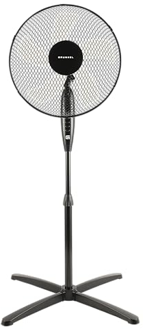 Grunkel Ventilador de Pie FAN-165 de 50W- 16 40cm de diametro con 3 Velocidades y 5 aspas, Altura Regulable hasta 118cm. Cabezal inclinable, oscilación automatica 90° y cable de 1,4m - 50W (Negro)