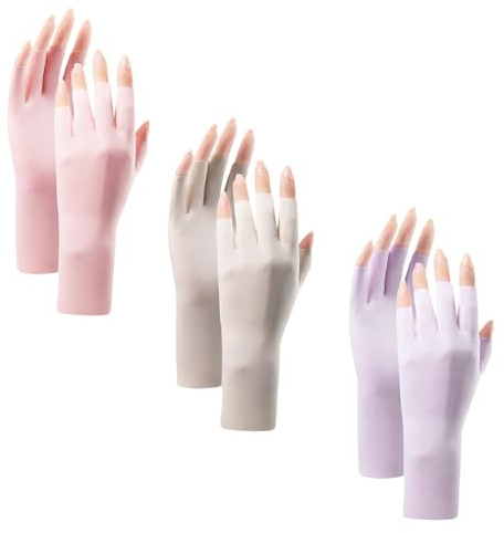 3 paia di guanti da donna con protezione solare UV, guanti con protezione UV per manicure, guanti estivi traspiranti in seta di ghiaccio per guida, equitazione, golf, pesca e ciclismo, rosa viola e