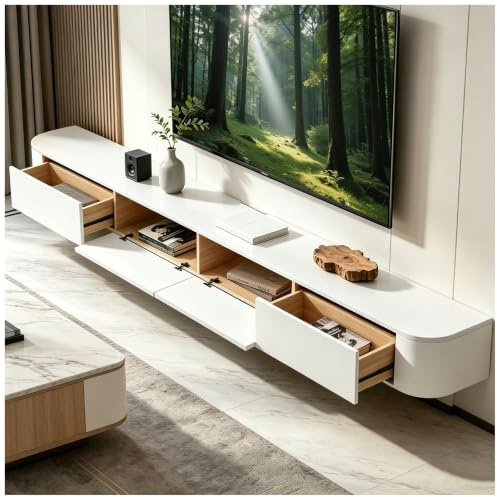 OMGMTSTORE Weiß TV-Schrank,Fernsehtisch mit 2 Schublade,2 Türen,260(2X 130) cm lang,TV Lowboard für Fernseher bis zu 100 Zoll,TV Tisch,Hängeboard Schwebend,TV Board hängend,für Wohnzimmer,Schlafzimmer