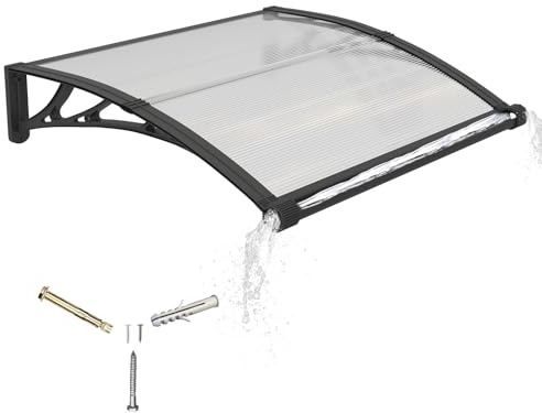 Auvent de Porte d'entrée 100x120cm Toit Marquise en Polycarbonate Porte Résistante Toit Abri Protection Contre La Pluie et UV Protection Contre la Pluie et la Neige