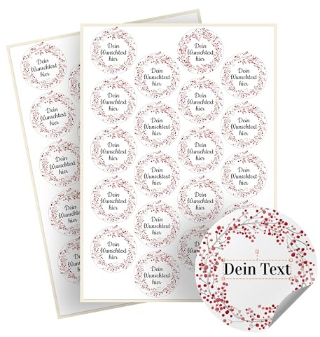 Weihnachtssticker selbst gestalten – 40 personalisierte Aufkleber - Stickerbögen – rund, Ø 5 cm – Weihnachtsetiketten als Geschenkaufkleber – Sticker mit Namen - Kranz - Motiv 5