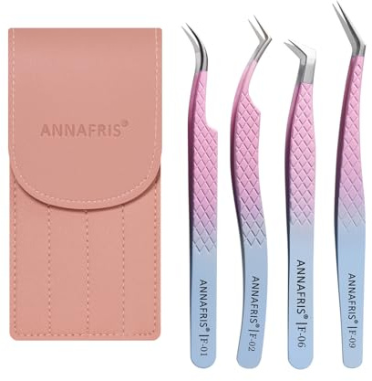 ANNAFRIS 4Pcs Pince Extension Cils Inoxydable Pince a Epiler Extension de cils Pincettes de Précision Lash Tweezers (F01+02+06+09)