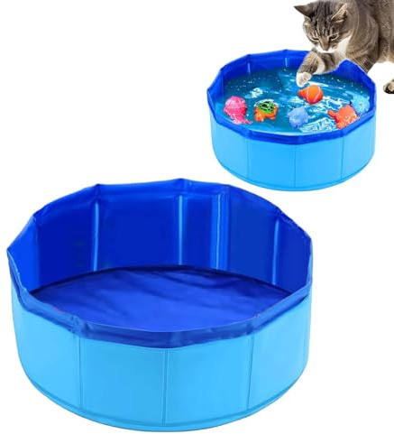 Katzenpool, 30 x 10 cm rutschfeste Katzenwanne, Schwimmbad für Hunde und Katzen im Sommer, Mini Pool für Kätzchen und Welpen zum Spielen und Baden (Blau)