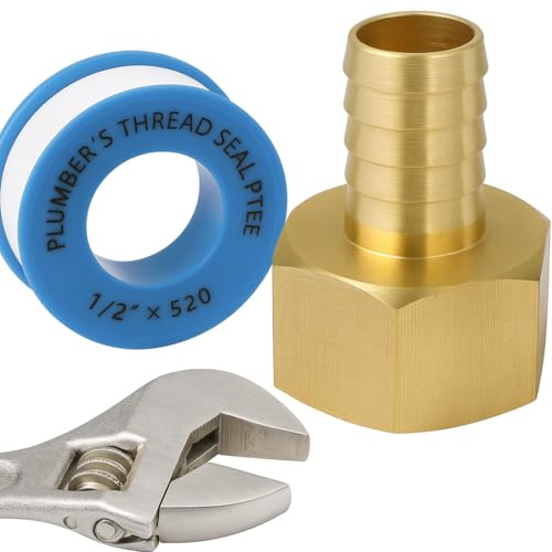 PipeSan Conector de latón 1/2 BSP hembra x 14 mm espiga – Pack 2 uds + cinta PTFE – Racor 10 bar/120 °C para fontanería, riego de jardín y aire comprimido
