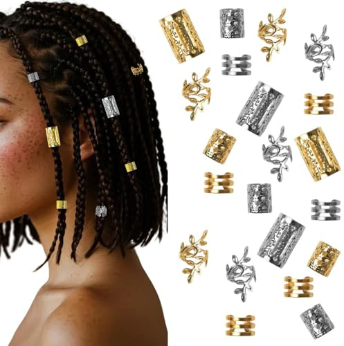 Teouas 80 stycken hårsmycken för flätor, guld, silver dreadlocks smycken, justerbara hårsmycken flätor loc dreadlock, flätor, tillbehör för män och kvinnor för flätor med flera