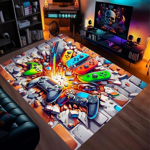 Cunegra Gaming Teppich für Jungen, Teppich Jugendzimmer Jungen mit Gamecontroller-Muster, Coole Teppiche für Gaming Zimmer Deko, Coole Deko für Zimmer, Kreatives Geschenk Junge, 80×120cm
