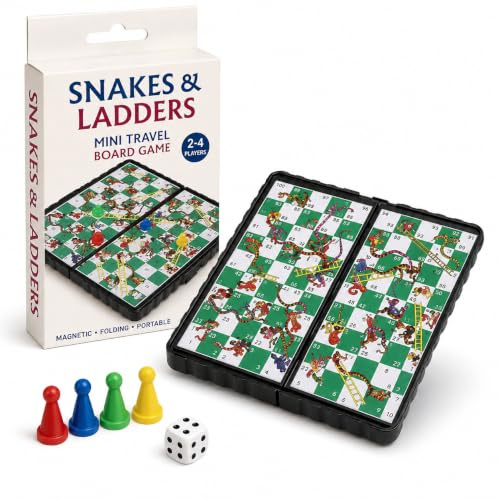 MAR Magnetic Travel Snakes & Ladders Board Game – Mini, 2-4 Players, Kids