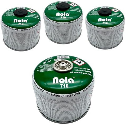 NOLA 4X 230g Gaskartuschen – Propan-/Butangas Schraubkartuschen mit Gewinde 7/16 Gas, Campinggas, für Campingkocher, Gaskocher & Gasgrill – Schraubventil Kartusche Outdoor EN417 Notfall Stromausfall
