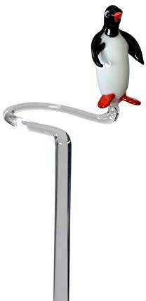 Orchideenstab Blumenstab Blumenhalter mit Pinguin handgeformt Lauschaer Glas das Original