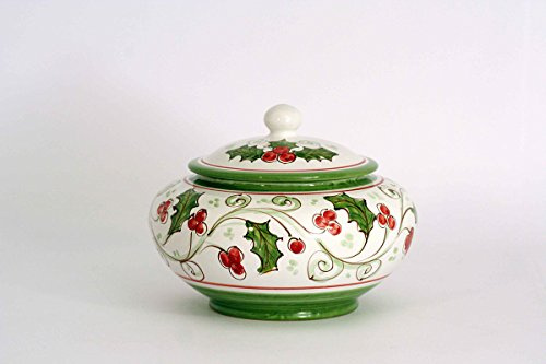 CEAR ceramiche - Biscottiera in Ceramica di Caltagirone, Realizzata e Decorata a Mano con Colori e Decorazioni Natalizi