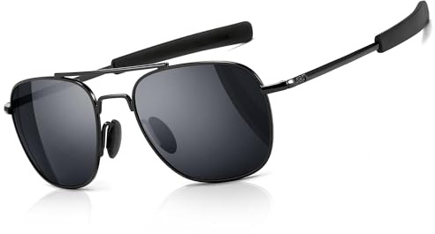 SUNGAIT Gafas de Sol Estilo Militar para Hombre Polarizadas Lentes con Marco de Metal(Negro/gris)-SGT285