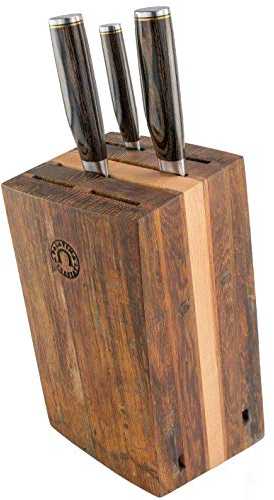 exklusiver, von handgefertigter Messerblock (schräg) aus Alten Fassdauben | + 3 Kai Shun Premier Damastmesser Tim Mälzer Serie Japanische Profimesser (Variante B) | VK: 819,- €