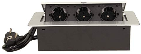 Orno OR-AE-1337(GS) Versenkbare Einbau Steckdosenleiste 3-fach || 2500W max || Anschlussfertig mit 1.5m Schukokabel (Silber)