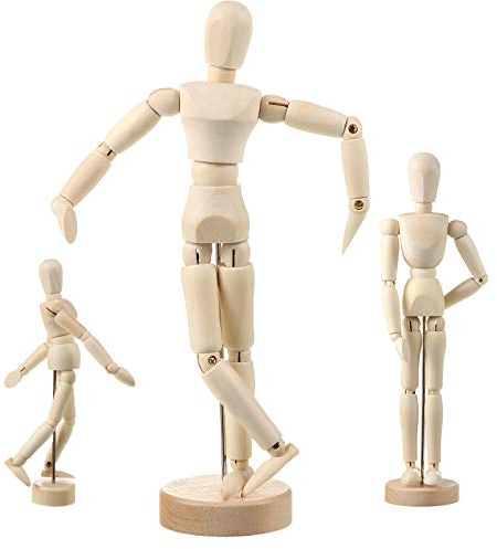 3 Pezzi di Modello di Manichino Artistico Mobile Snodato per Artisti - Manichino di Legno con Supporto Articolato per Disegno e Decorazione della Casa