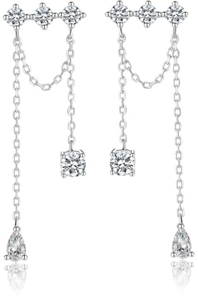SLUYNZ 925 Sterling Silber CZ Tropfen Ohrringe Quaste Kette für Frauen Damen Elegante Quaste Ohrringe Kette baumeln