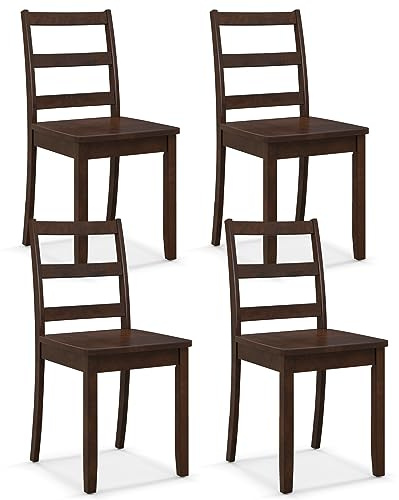 Giantex Wood Dining Chairs Set of 4 Walnut- Wooden Armless Kitchen Chairs with Solid Rubber Wood Legs, Non-Slip Foot Pads, Max Load 400 Lbs, Farmhouse Style High Ladder Back Dining Room Chairs