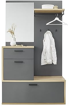 Louis Flurgarderoben Kompaktgarderobe in Dunkelgrau - Stylishe Kompaktgarderobe mit Spiegel für Ihren Eingangsbereich - 115 x 198 x 38 cm (B/H/T)