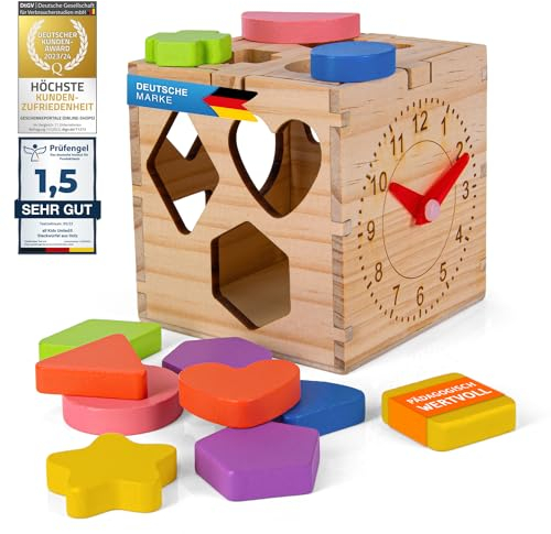 all Kids United® Steckwürfel aus Holz-Würfel Lernspielzeug-Puzzle Steckbox Spielbox für Baby & Kleinkind; Holz-Spielzeug trainiert Motorik; Förderung von Formerkennung und Konzentration (Spielwürfel)