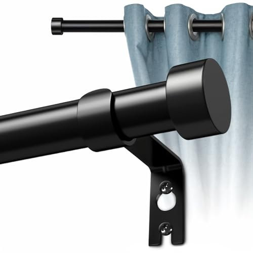 Qualsen Bastoni per tende, set di raccordi in acciaio inossidabile, bastone estensibile per tenda retrattili per porte e finestre di camere da letto, asta telescopica, 45-114 cm bastone tenda nero