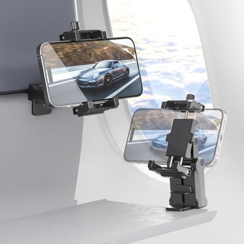 KDD Soporte de teléfono para avión, Soporte portátil para teléfono móvil con rotación de 360°, Manos Libres para Viajes en avión, Accesorio Universal de Vuelo para iPhone 16 15 14 13 12 Pro MAX Plus