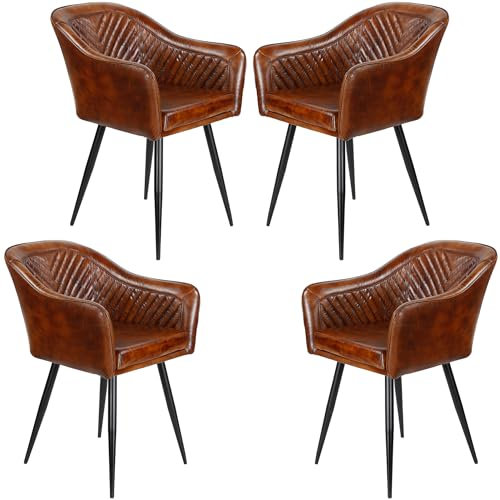Casa Moro Lesesessel Sessel Wohnzimmer Modern Relax Ledersessel Braun Vintage Chefsessel Echtleder 4er Set