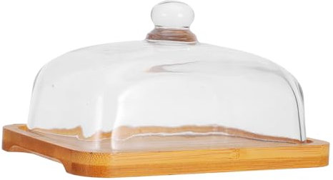 Alipis Mantequillera Individual Rectangular Madera Acacia Con Tapa De Cristal Transparente Conservación Frescura Para Queso Postres y Aperitivos Hogar Cocina